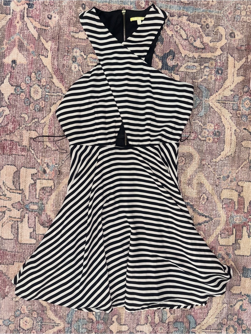 Black & White Striped Halter One-Piece Dress with cutout